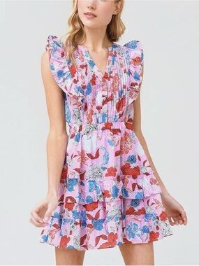 BB Dakota Mini Ruffle Natural Fabric Blend Dress Size M